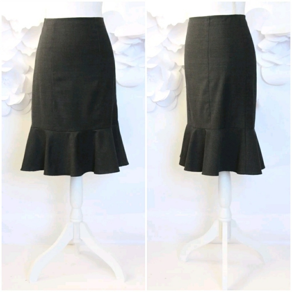 REBECCA TAYLOR Flounce Pencil Skirt 10|L Gray